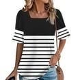 thumbnail image 1 of QUNYINEY Striped Womens Summer Tops Square Neck Casual Short Sleeve Shirts Loose Pullover Womens Shirts, 1 of 6
