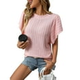 thumbnail image 1 of QUNYINEY Summer Shirts for Women Short Batwing Sleeve Casual Solid Crew Neck Tops Pullover Knitting Cotton Jacquard Loose Shirts, 1 of 7