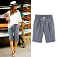 thumbnail image 1 of QUNYINEY Summer Shorts For Women Casual Mid Rise Solid Bermuda Shorts Elastic Waist Loose Comfy Drawstring Shorts, 1 of 4