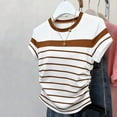 thumbnail image 1 of QUNYINEY Summer T Shirts for Women Trendy Striped Short Sleeve Cotton Graphic Tees Crew Neck Stretch Pullover Slim Fit Casual Tops, 1 of 5