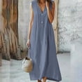 thumbnail image 1 of QUNYINEY Sundresses for Women Sleeveless Solid Linen Maxi Dresses Loose Fit Summer V-Neck Beach Tank Dress, 1 of 6