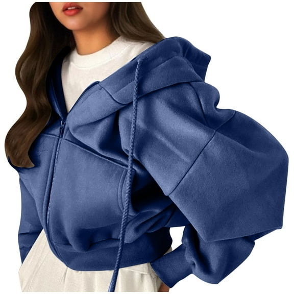 QUNYINEY Sweatshirt for Women Hooded Zip Up Long Sleeve Solid Tops Loose Fit Casual Women's Hoodies