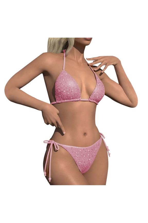 Swimming Suits for Women Sequin Bikinis Spaghetti Straps Bathing Suit Triangle Two Piece Swimsuit Sets