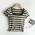 thumbnail image 1 of QUNYINEY T-Shirts for Women Short Sleeve Striped Casual Crew Neck Tops Slim Summer Cotton Crop Women Tops, 1 of 5