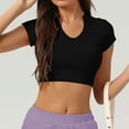 thumbnail image 1 of QUNYINEY T Shirts for Women Solid Athletic Short Sleeve V Neck Tops Summer Workout Slim Crop Womens Tops, 1 of 5