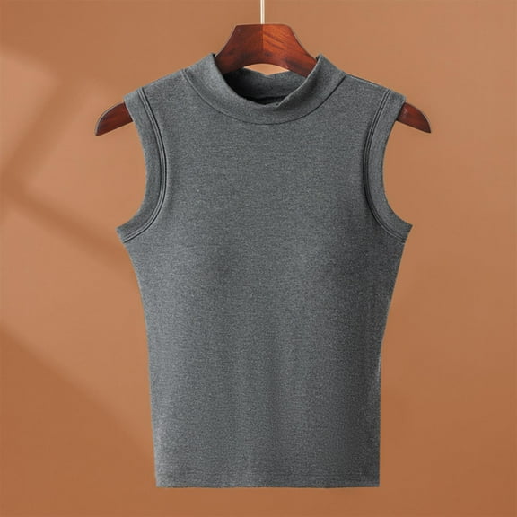 QUNYINEY Tank Top Women Mock Neck Sleeveless Casual Solid Tops Summer Padded Slim Tank Tops