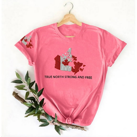 QUNYINEY Tee Shirts Womens Canadian Flag Short Sleeve Crew Neck Casual Tops Summer Loose Pullover Women Tops