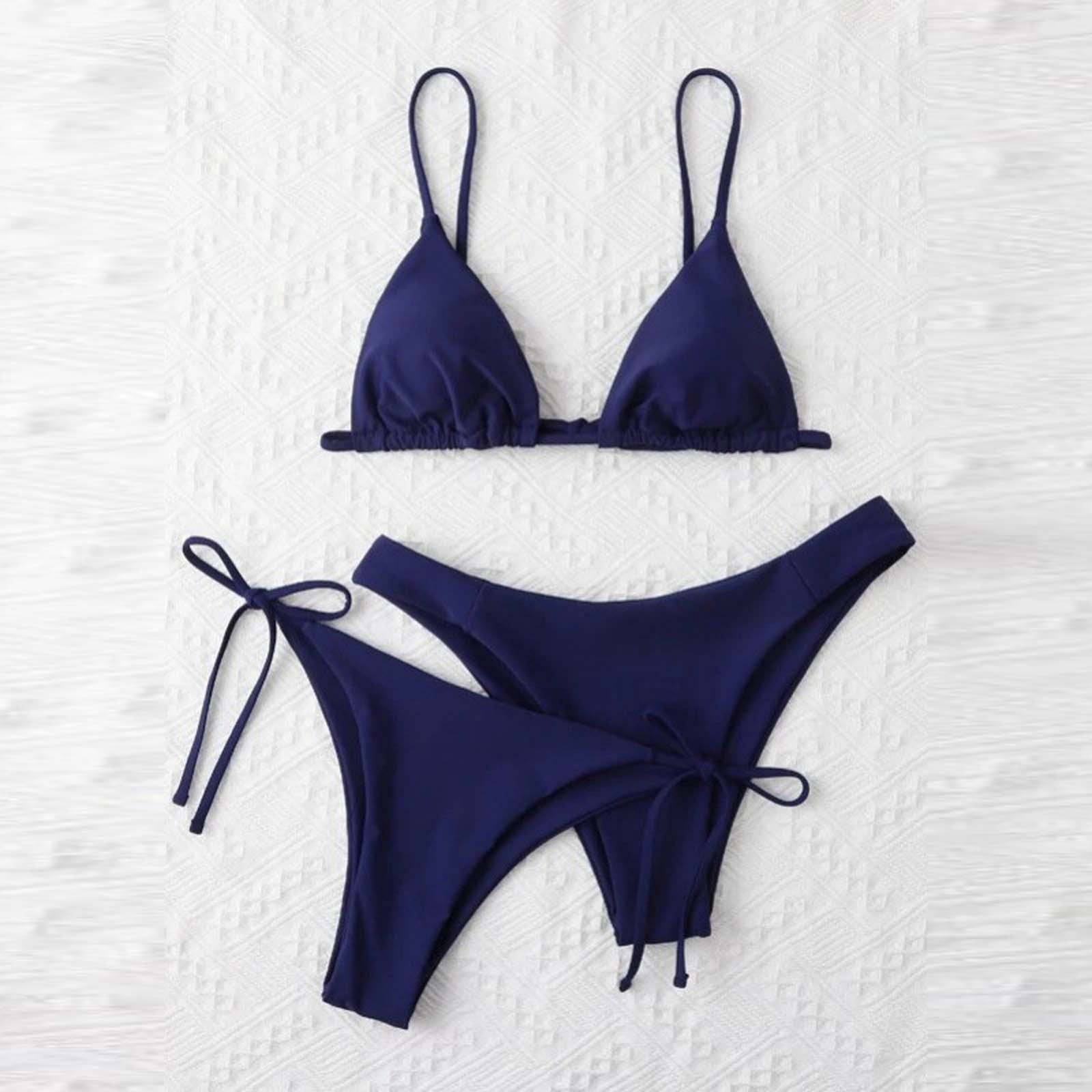 QUNYINEY Thong Bikinis for Women 3 Piece Solid High Cut Bathing Suits ...