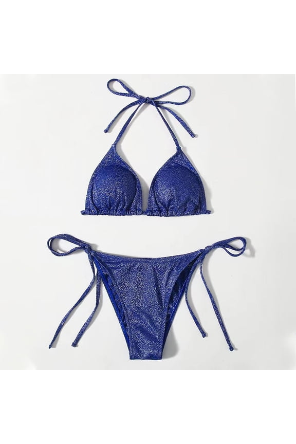 Thong Bikinis for Women Swimsuits Solid 2 Piece String Swimwear Tie Side Swimsuit Sets