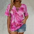 thumbnail image 1 of QUNYINEY Tie Dye Shirts for Women Trendy Short Sleeve Casual Plus Size Tops Drawstring Loose Pullover V Neck Graphic Tees, 1 of 4