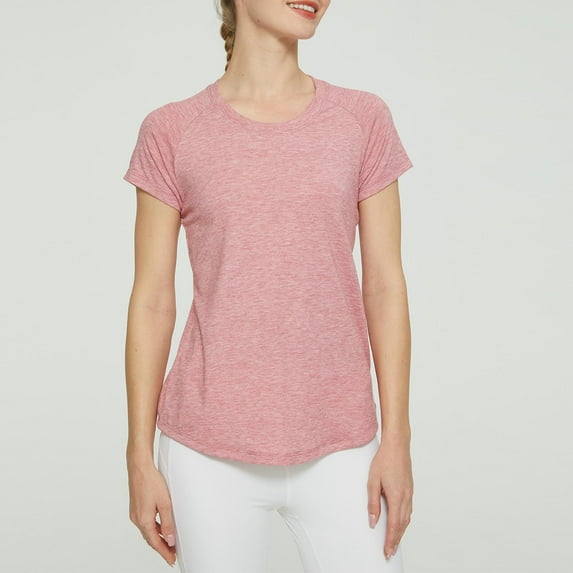 QUNYINEY Tops for Women Trendy Short Sleeve Athletic Solid Crew Neck Shirts Pullover Loose Running Work Out Tops Womens Shirts