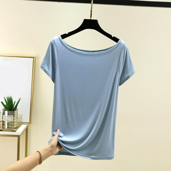 QUNYINEY Tshirts Shirts for Women Crew Neck Solid Short Sleeve Casual Tops Pullover Loose Split Hem Shirts