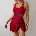 thumbnail image 1 of QUNYINEY Tummy Control Womens One Piece Swimsuits Red Mesh Bathing Suits Crew Neck Modest with Skirt Swimwear, 1 of 6