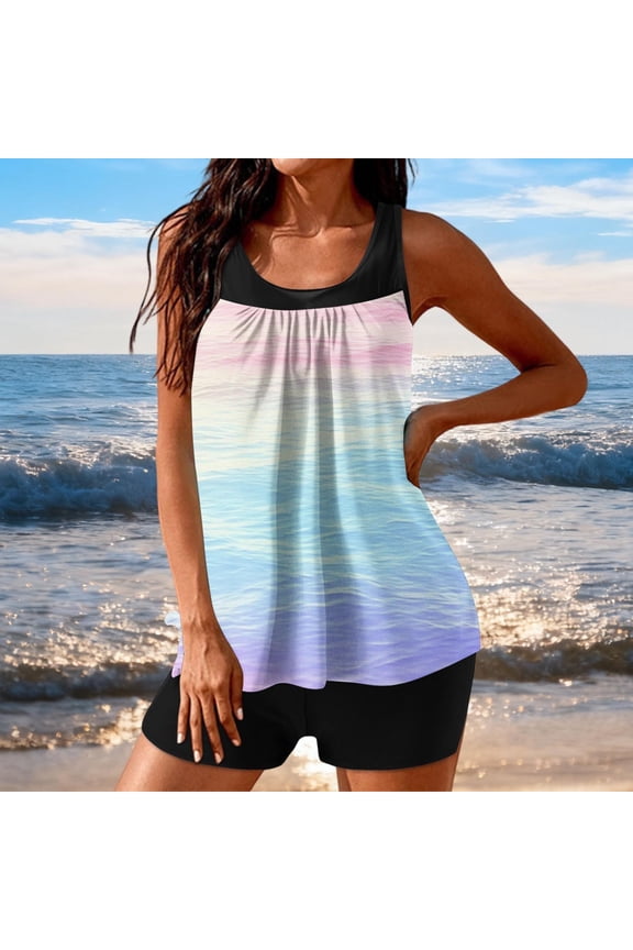 Tummy Control Womens Tankini Bathing Suits Tie Dye Athletic 2 Piece Bathing Suits Modest Athletic Boyshorts Women Swimsuit Sets