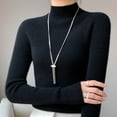 thumbnail image 1 of QUNYINEY Turtleneck Womens Sweaters Ribbed Knit Pullover Solid Black Tops Long Sleeve Relaxed Fit Casual Sweaters, 1 of 3