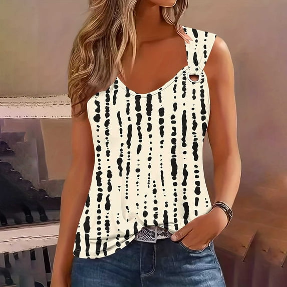 QUNYINEY V Neck Tank Tops for Women Camisole Vintage Sleeveless Casual Shirts Summer Going Out Loose Tank Tops