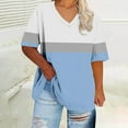 thumbnail image 1 of QUNYINEY V Neck Tee Shirts Womens Colorblock Short Sleeve Casual Tops Loose Plus Size Summer Pullover Women's Tops, 1 of 5