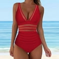 thumbnail image 1 of QUNYINEY V Neck Womens One Piece Swimsuits Monokini Solid Standard Straps Bathing Suit Tummy Control Mesh Swimwear, 1 of 5
