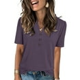 thumbnail image 1 of QUNYINEY V Neck Womens Shirts Pullover Casual Solid Puff Short Sleeve Tops Button Slim Women Tops, 1 of 7