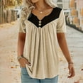 thumbnail image 1 of QUNYINEY V Neck Womens Spring Tops Casual Colorblock Short Sleeve Shirts Loose Plus Size Pullover Pleated Button Tops, 1 of 8