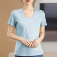 thumbnail image 1 of QUNYINEY V Neck Womens Tshirts Casual Short Sleeve Solid Tops Cotton Breathable Pullover Loose Shirts, 1 of 5