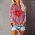 thumbnail image 1 of QUNYINEY Valentine's Day Women Shirts Long Sleeve Pink Casual Crew Neck Tops Loose Love Heart Drop Shoulder Pullover T-Shirts Women's Tops, 1 of 4