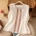 thumbnail image 1 of QUNYINEY Vintage Womens Tank Top Summer Linen Tops Embroidered Sleeveless Loose Fit Crew Neck Flowy Women Shirts, 1 of 8