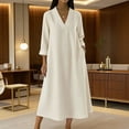 thumbnail image 1 of QUNYINEY White Spring Dresses for Women 3/4 Sleeve Summer Cotton Linen Long Sundress Casual V Neck Loose Fit A Line Flowy Dresses, 1 of 7