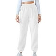 thumbnail image 1 of QUNYINEY White Womens Pants Fleece Cargo High Waisted Jogger Trousers White Loose with Pockets Elastic Waist Pants, 1 of 6