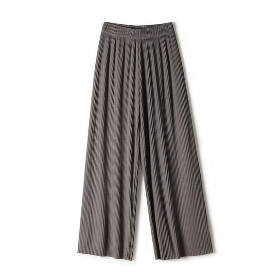 QUNYINEY Wide Leg Pants for Women Lightweight Gray Palazzo Summer Casual Pant Gray Pleated Relaxed Fit Elastic Waist Pants