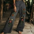 thumbnail image 1 of QUNYINEY Wide Leg Women Pants Palazzo Casual High Waisted Floral Trousers with Pockets Drawstring Elastic Waist Loose Fit Baggy Women Trouser Pants, 1 of 6