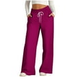 thumbnail image 1 of QUNYINEY Wide Leg Women's Sweatpants Red Workout High Waisted Casual Athletic Pant Red Elastic Waist Loose with Pockets Drawstring Sweatpants, 1 of 4