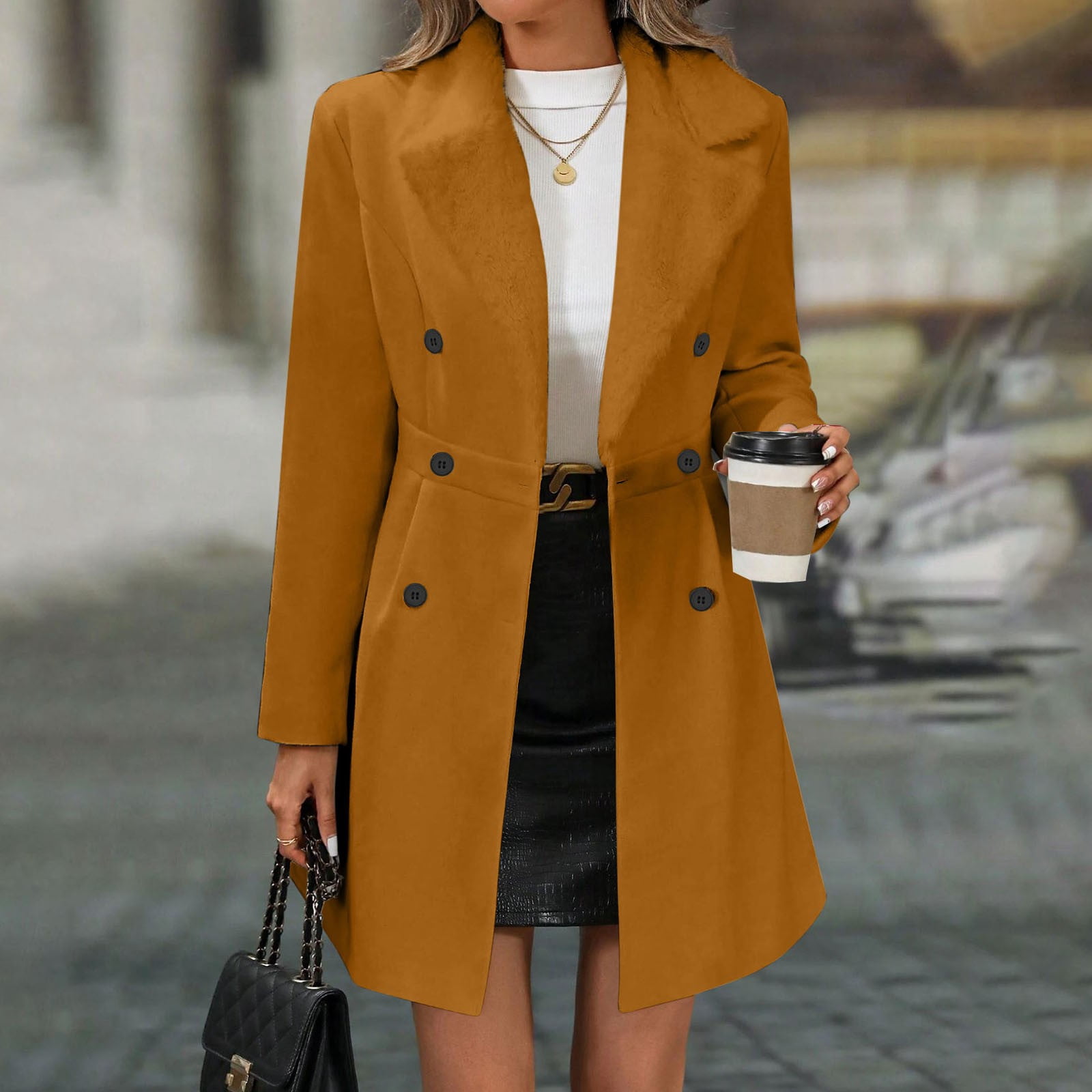 QUNYINEY Winter Coats for Women Plus Size Fleece Yellow Trench