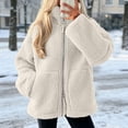 thumbnail image 1 of QUNYINEY Winter Jackets for Women Sherpa Fleece Full Zip White Outerwear Jackets Stand Colla Thicken Warm Long Sleeve with Pockets Coats, 1 of 5