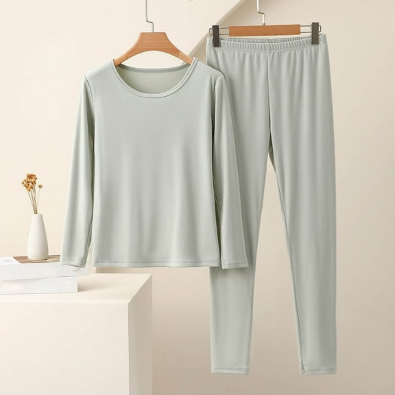 QUNYINEY Winter Woman Pajama Set Green Long Sleeve Crew Neck Fleece Top and Pants Pants 2 Piece Sleepwear Loose Fit Women Outfits