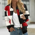 thumbnail image 1 of QUNYINEY Women Bomber Jacket Full Zip Plaid Windbreaker Lightweight Long Sleeve Loose Fit with Pockets Women's Coats, 1 of 6