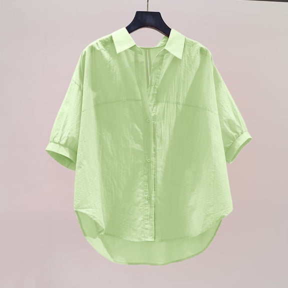 QUNYINEY Women Button Down Shirts Short Sleeve Collared Casual Solid Tops Summer Loose Women's Tops