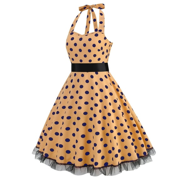 QUNYINEY Women Dresses Casual Sleeveless Polka Dot A-Line Dress Slip V Neck Flowy Midi Sundress