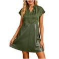 thumbnail image 1 of QUNYINEY Women Dresses Colorblock Midi Short Sleeve Suede A Line Dress V Neck Flowy Casual Loose Fit Green Dresses, 1 of 7