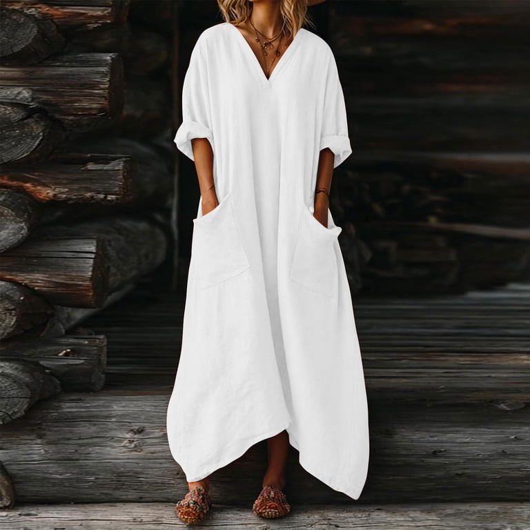 flowy white cotton dress Summer Vintage White Flowy Lace Trim Cotton Dress White / XL