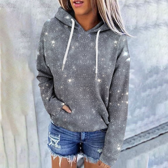 QUNYINEY Women Hoodies Star Long Sleeve with Pockets Pullover Hoodies Sweatshirt Loose Fit Drawstring with Pocket Tops for Women 2025