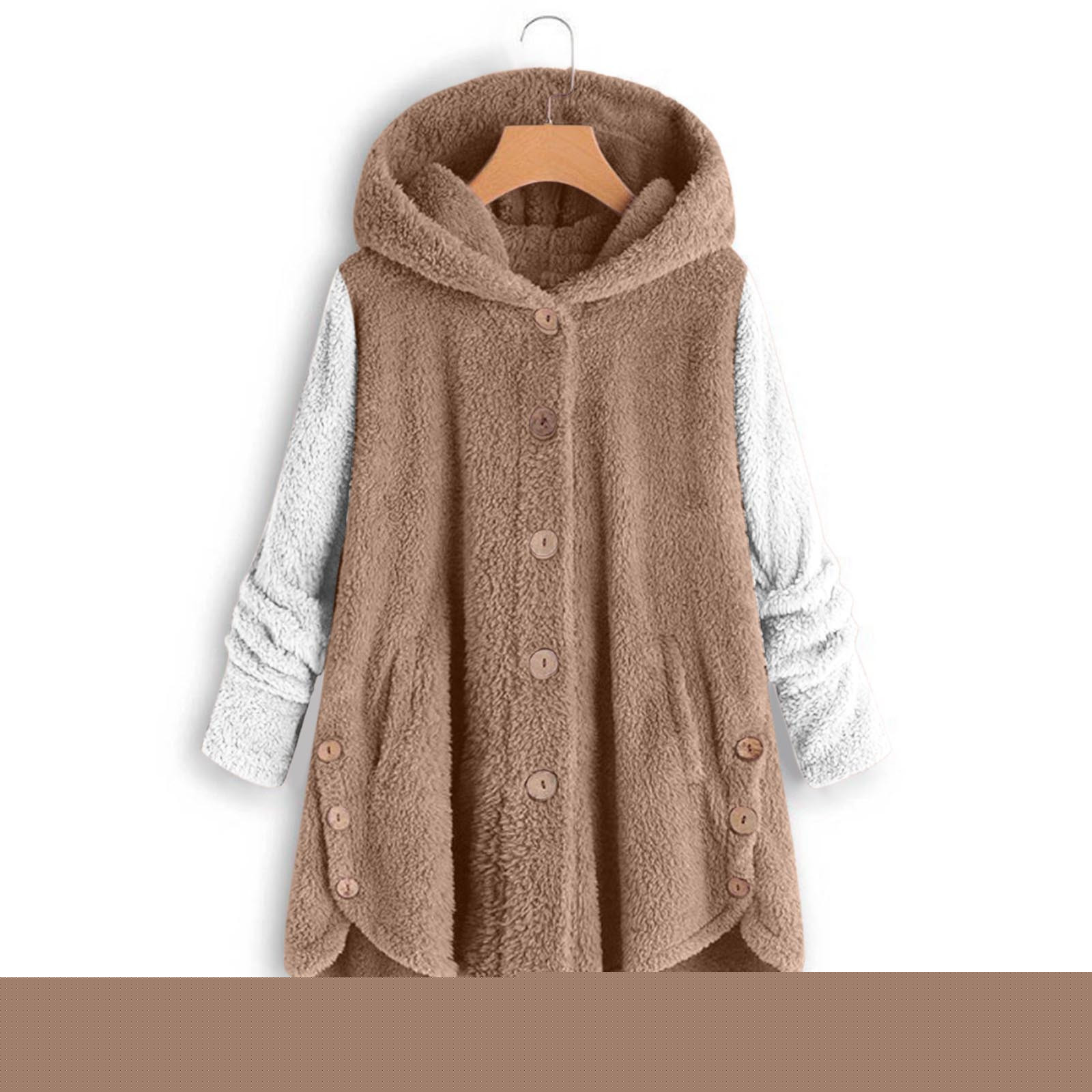 QUNYINEY Women Jacket Colorblock Lightweight with Hood Fleece Winter Outerwear Button Down Loose Fit Long Sleeve Coat for Women