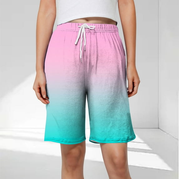 QUNYINEY Women's Shorts Casual Gradient Elastic Waist Bermuda Relaxed Fit with Pockets Drawstring Shorts