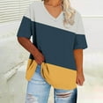 thumbnail image 1 of QUNYINEY Women Shirts Colorblock V Neck Casual Short Sleeve Tops Summer Plus Size Loose Pullover Women's Tops, 1 of 5