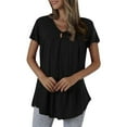 thumbnail image 1 of QUNYINEY Women Shirts V Neck Casual Solid Short Sleeve Tops Loose Pleated Summer Pullover Women Tops, 1 of 7