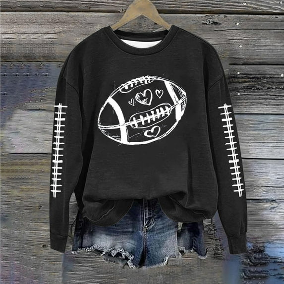 QUNYINEY Women Sweatshirt Love Heart Long Sleeve Crew Neck Rugby Tops Casual Pullover Fall Loose Fit Womens Clothes Trendy 2025