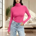 thumbnail image 1 of QUNYINEY Women T Shirts Long Sleeve Pink Fall Tops Slim Fit Mock Neck Pullover Workout Womens Classic T-Shirt, 1 of 6