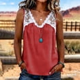 thumbnail image 1 of QUNYINEY Women Tank Tops Colorblock Cotton Linen Summer Tops Loose Fit V Neck Sleeveless Casual Lace Tshirts Shirts for Women, 1 of 6