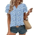 thumbnail image 1 of QUNYINEY Women Tops Casual V Neck Floral Ruffle Short Sleeve Shirts Loose Pullover Pleated Tops, 1 of 8