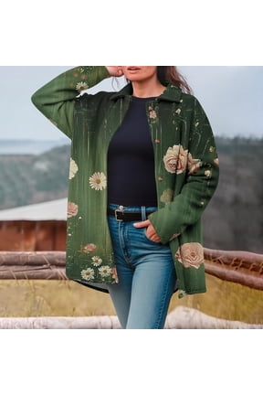 Women's Coats Fleece Floral Trench Coat Turndown Collar Single Breasted Long Sleeve Loose Fit Lightweight Womens Jackets Trendy